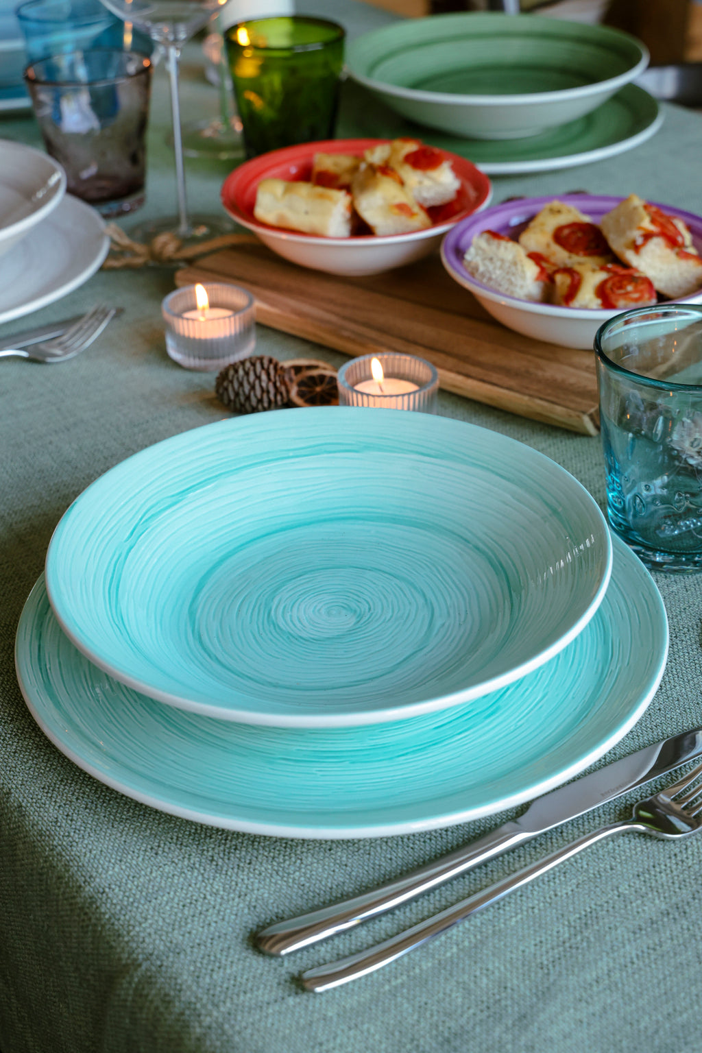 Assiette plate Memento Table Vertigo en céramique, couleur aigue-marine