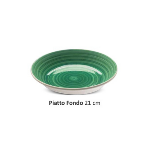 ASSIETTE PORTO EN CÉRAMIQUE FOND VERT, PEINTE À LA MAIN - SERVICE DE 6
