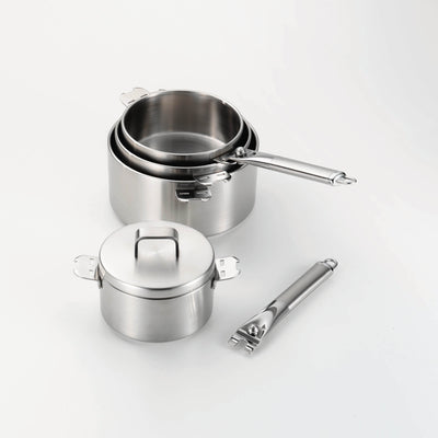 Oasi Space-Saving Cookware Set: 4 Saucepans + Handle