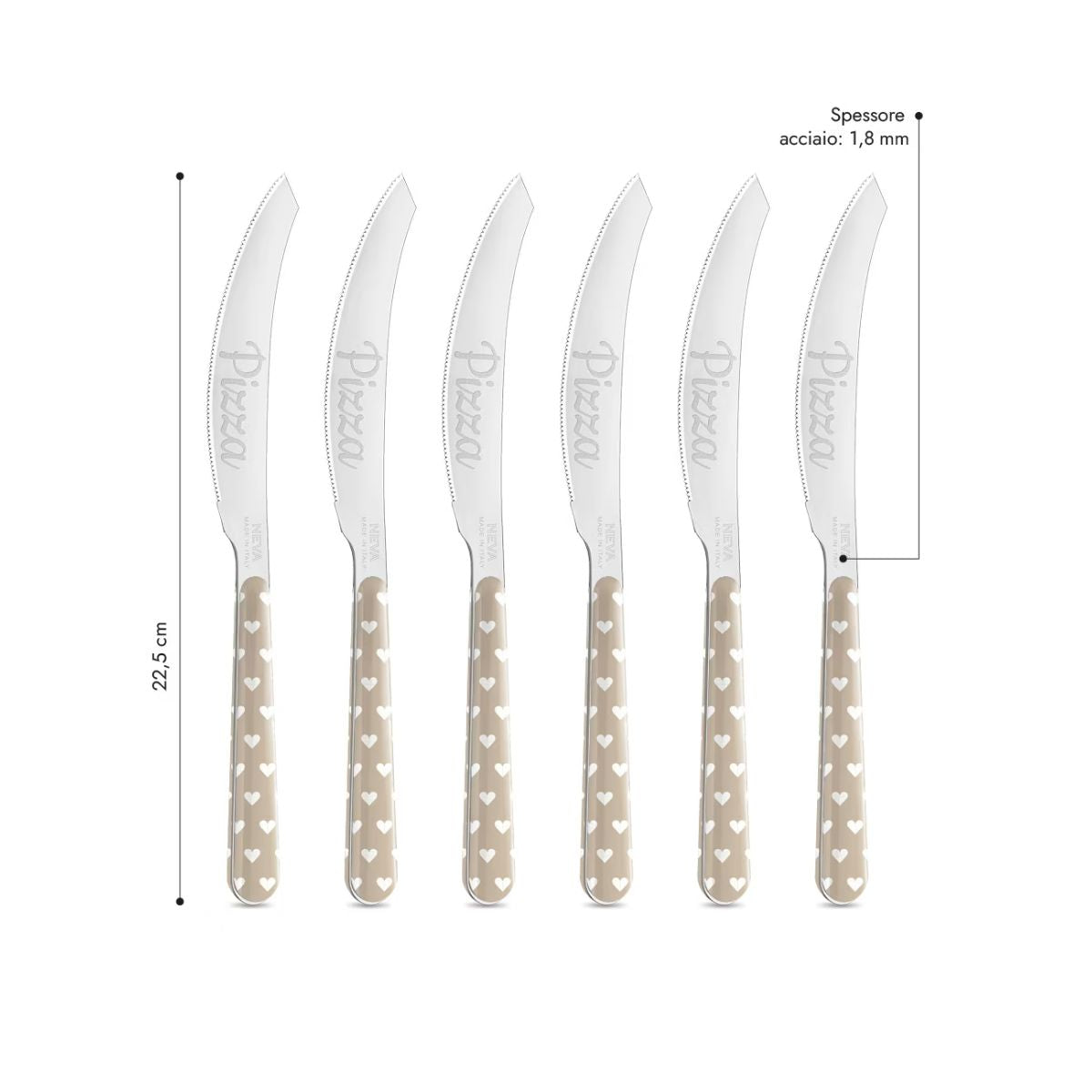 6 Coltello Pizza - Cuoricini Tortora BD14060PTL