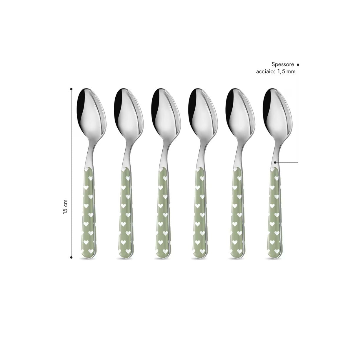 6 Cucchiaio Caffè - Cuoricini Verde Salvia BD14060PSG