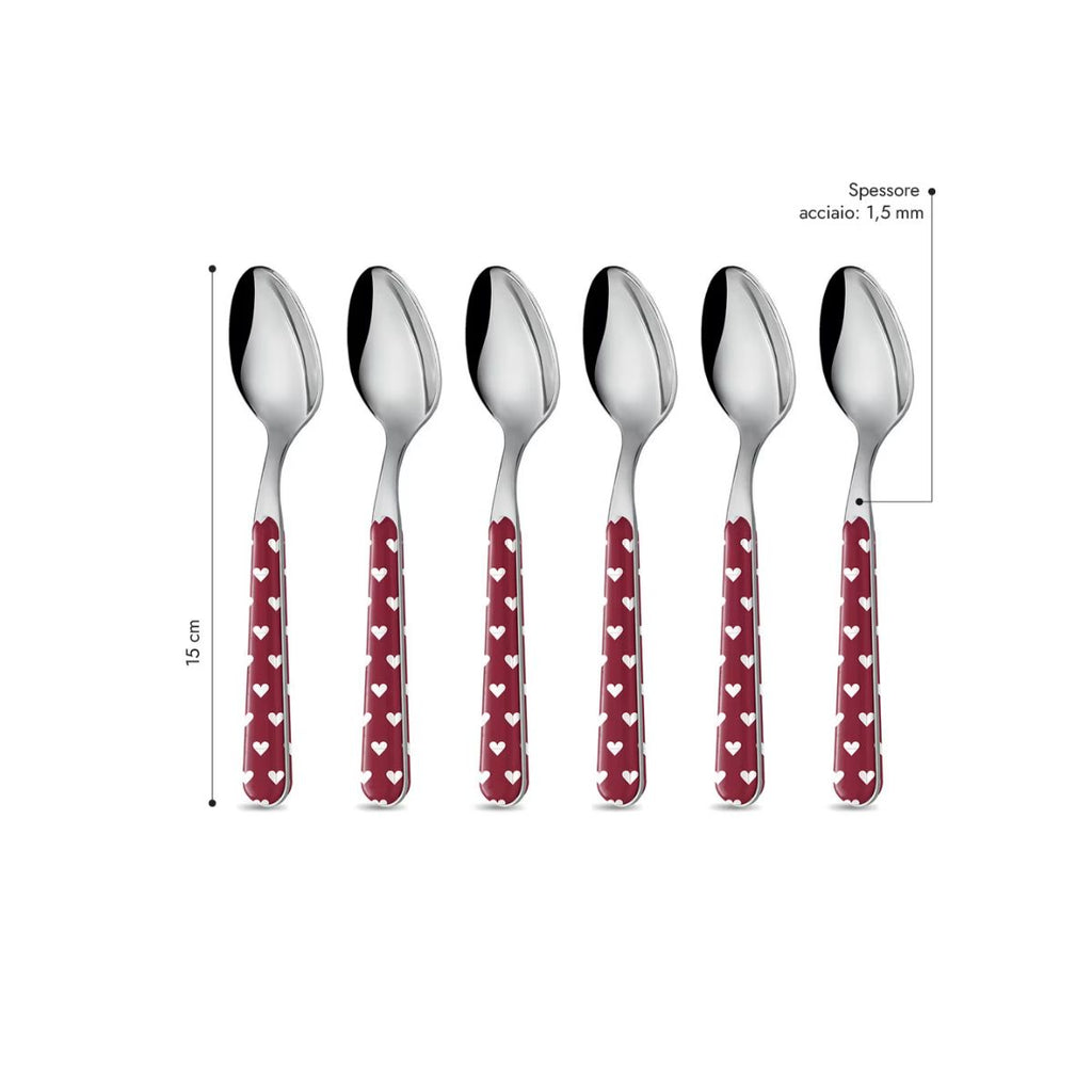 6 Cucchiaio Caffè - Cuoricini Rosso BD14060R