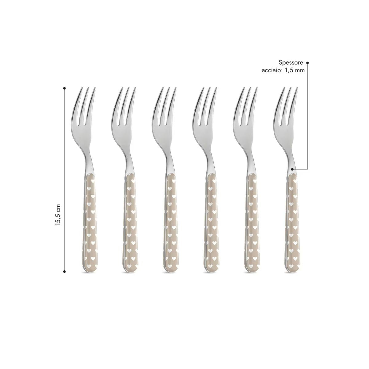 6 Forchetta Dolce - Cuoricini Tortora BD14060PTL